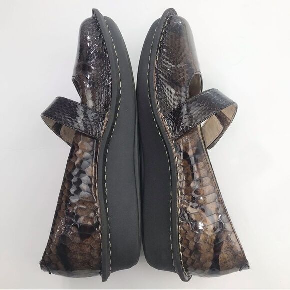 Alegria FELIZ 713 Brown Patent Leather Snakeskin Print Mary Jane Support Shoes - Picture 7 of 16